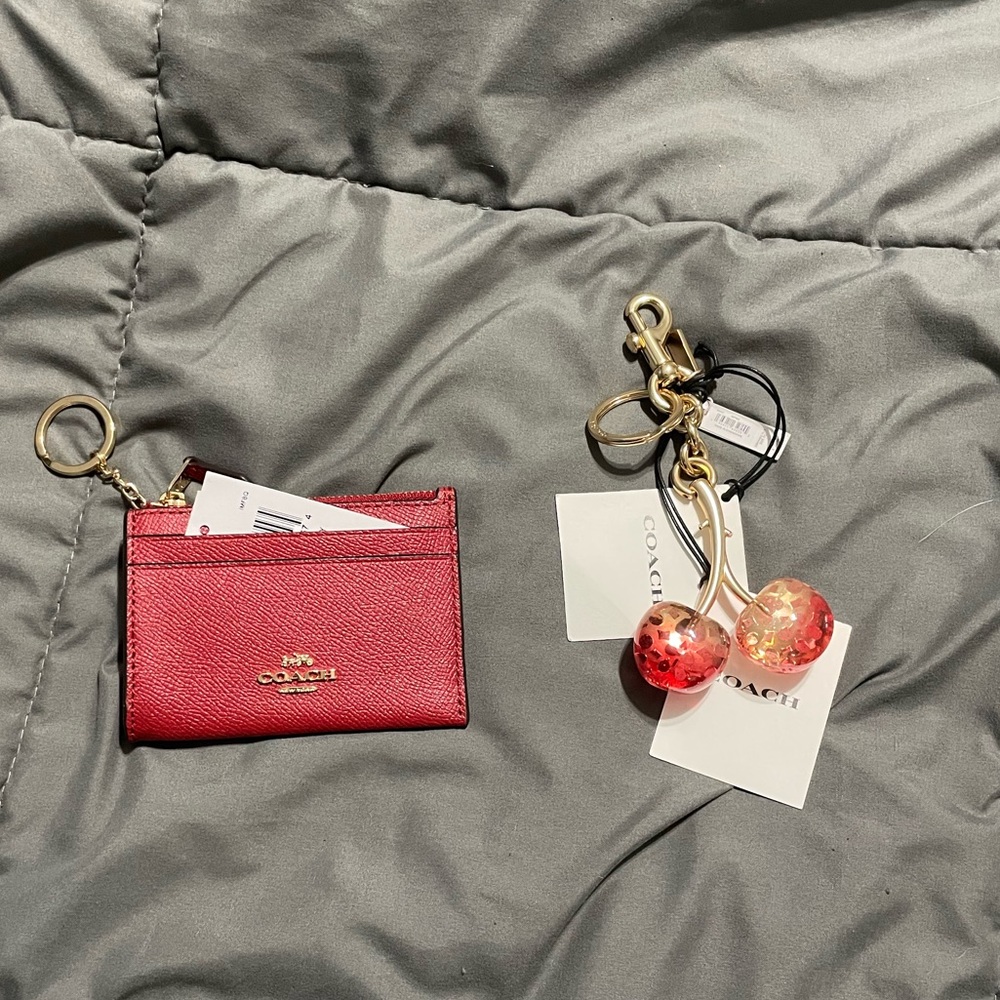 NWT Coach Cherry Red card/ID case and cherry bag charm